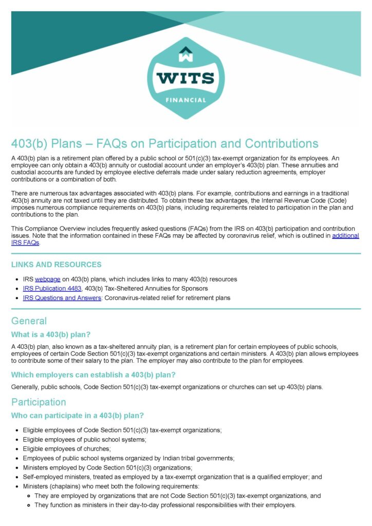 403(b) Plans - FAQs on Eligibility, Participation and Contributions_Page_1