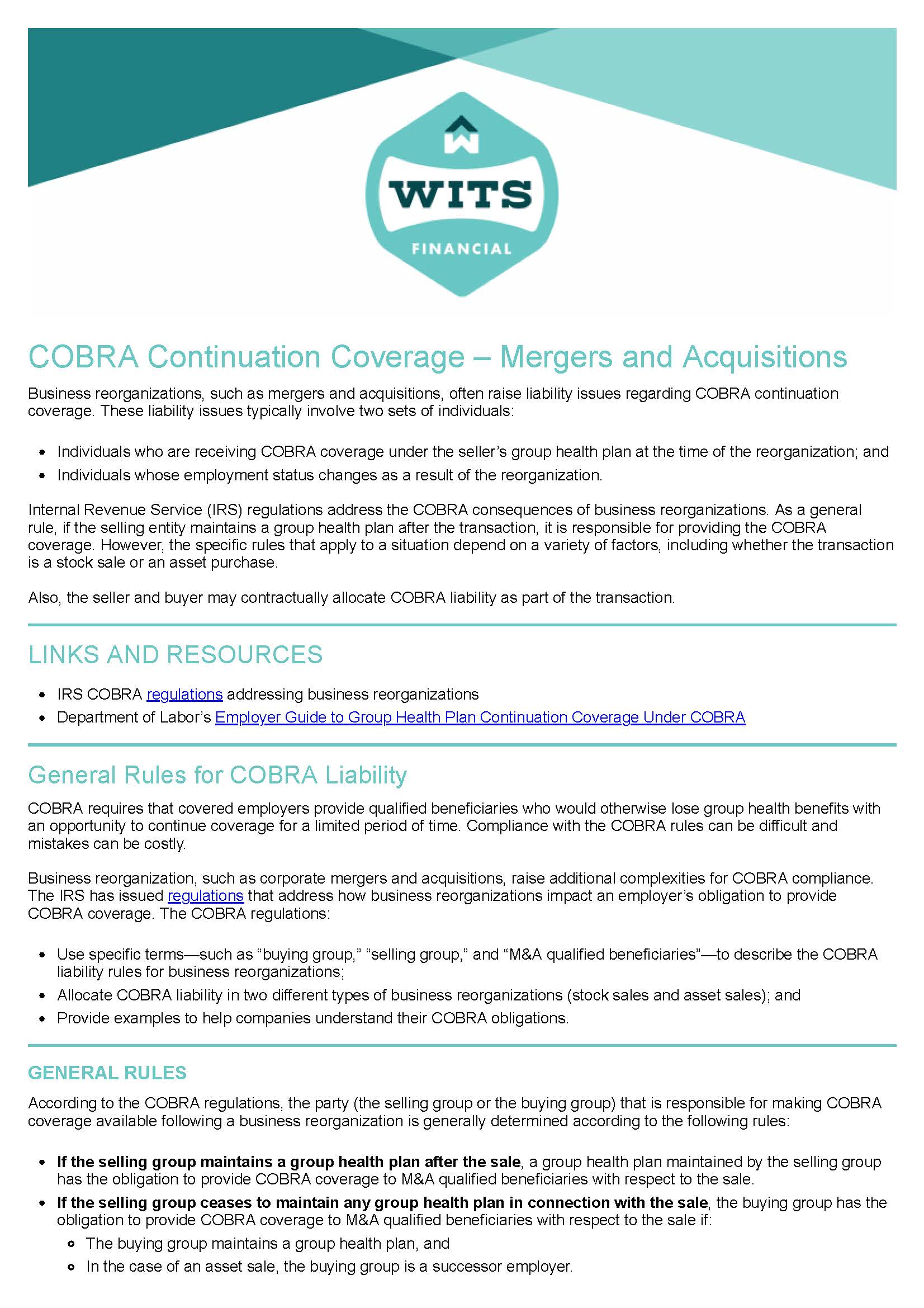 COBRA Continuation Coverage – Mergers and Acquisitions_Page_1