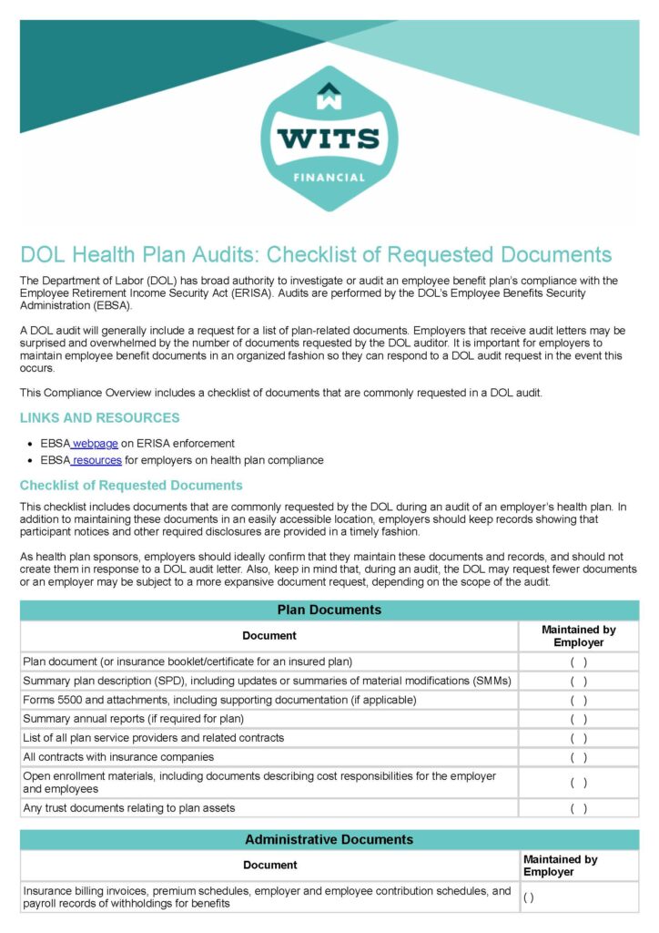 DOL Health Plan Audits_ Checklist of Requested Documents_Page_1