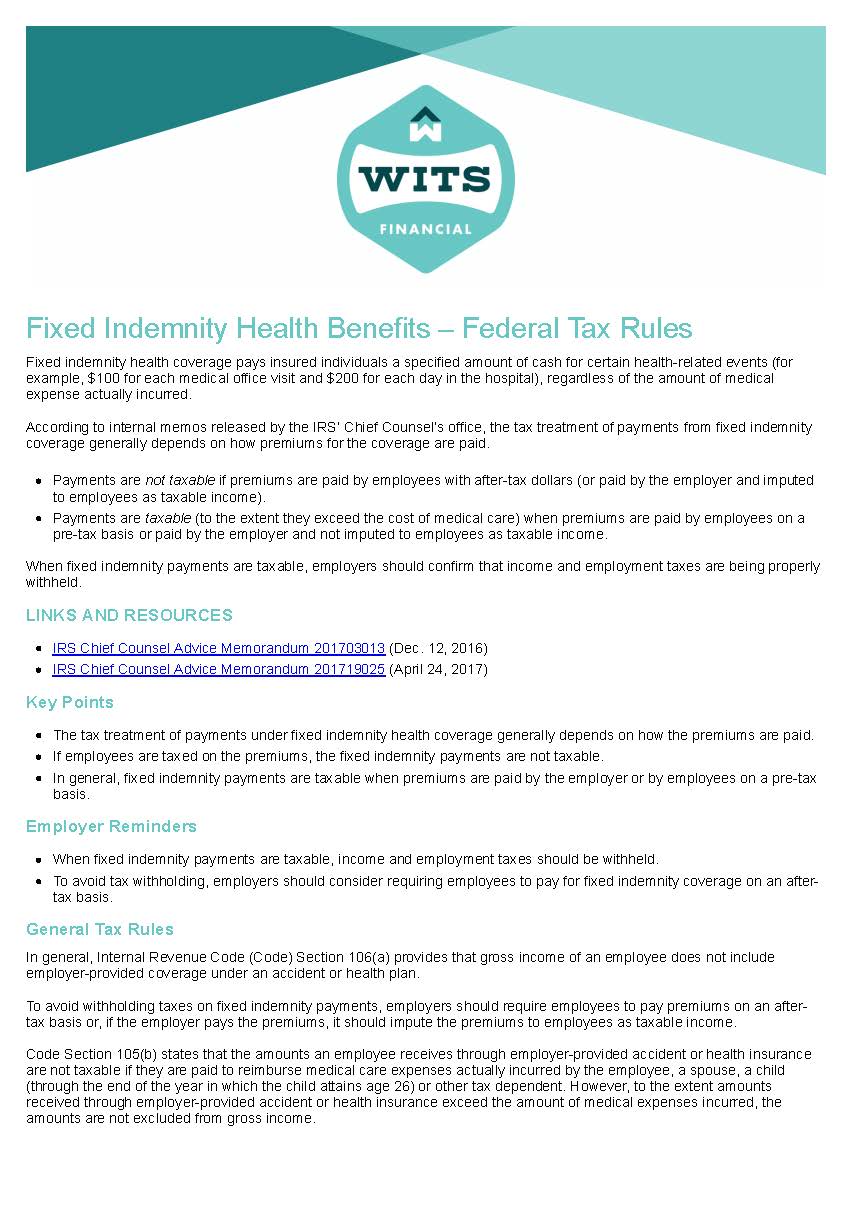 Fixed Indemnity Health Benefits – Federal Tax Rules_Page_1