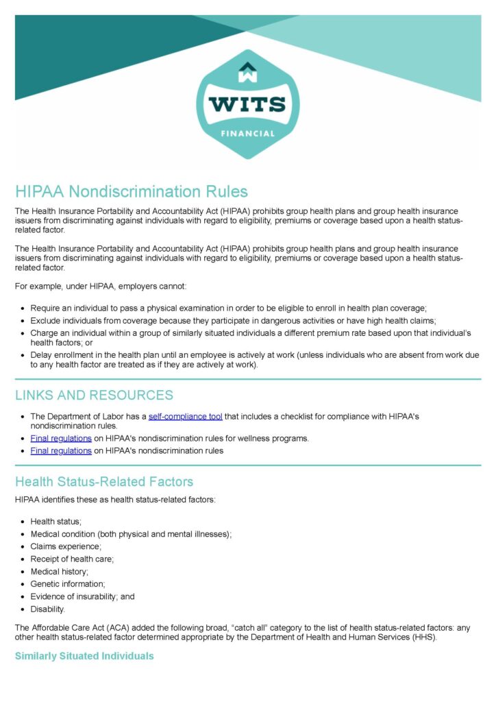 HIPAA Nondiscrimination Rules