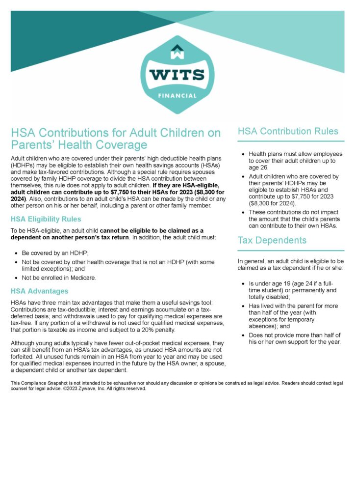 HSA Contributions for Adult Children on Parents’ Health Coverage