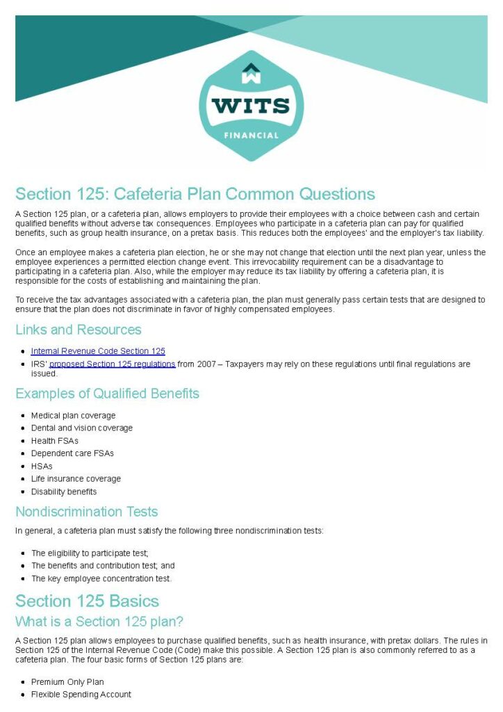 Section 125_ Cafeteria Plan Common Questions_Page_1