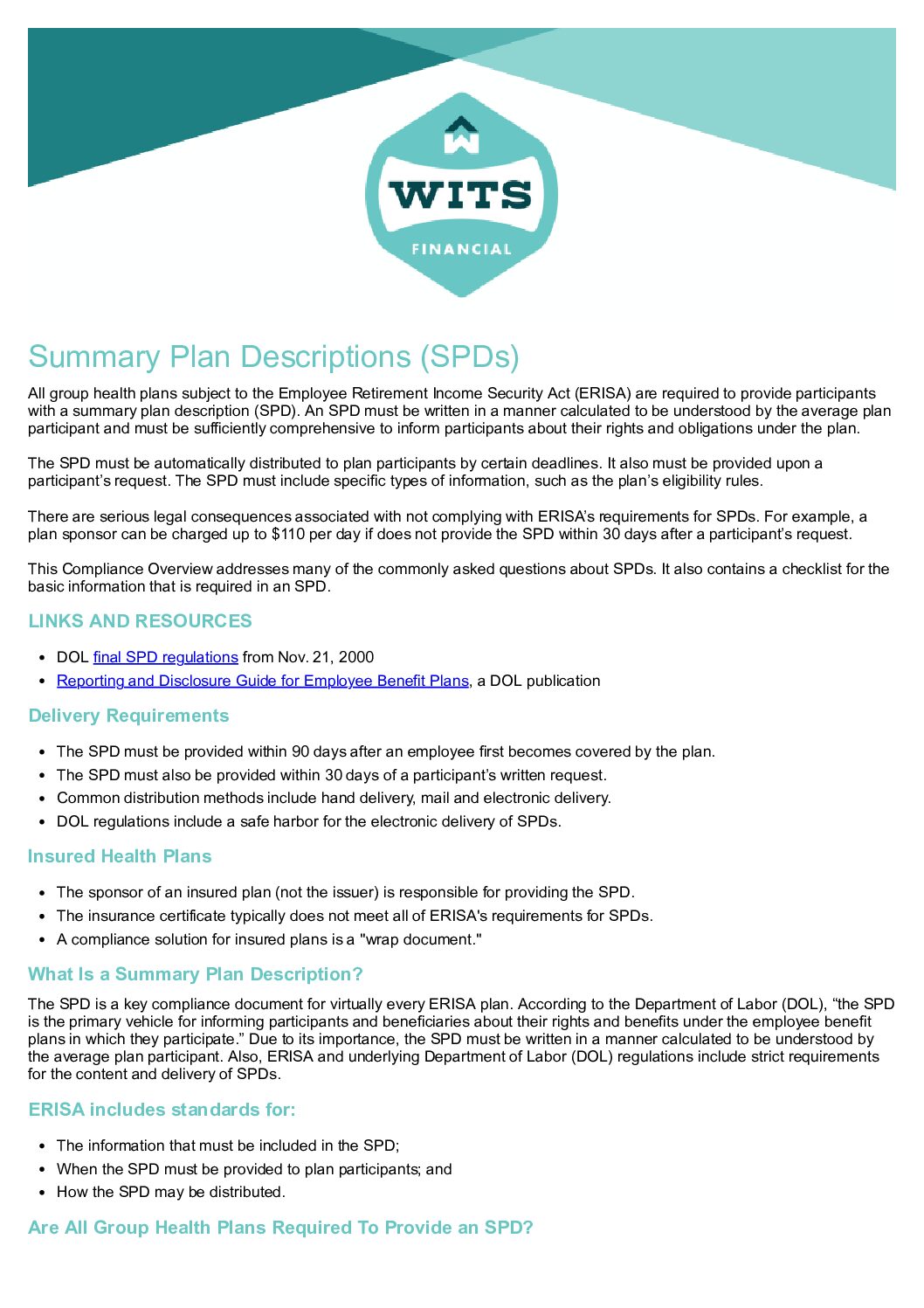 Summary Plan Descriptions (SPDs)