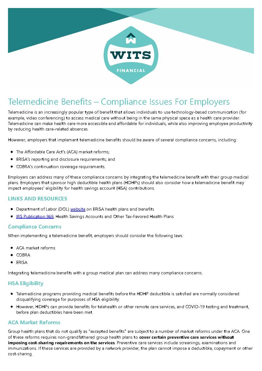 Telemedicine Benefits – Compliance Issues For Employers_Page_1