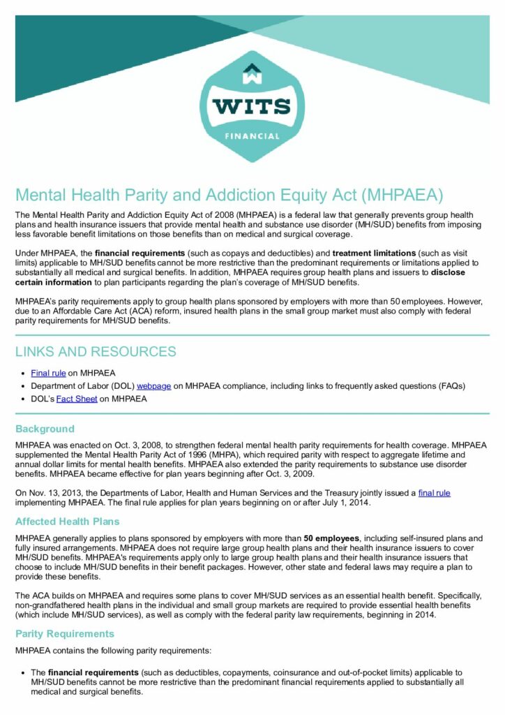 The Mental Health Parity and Addiction Equity Act (MHPAEA)