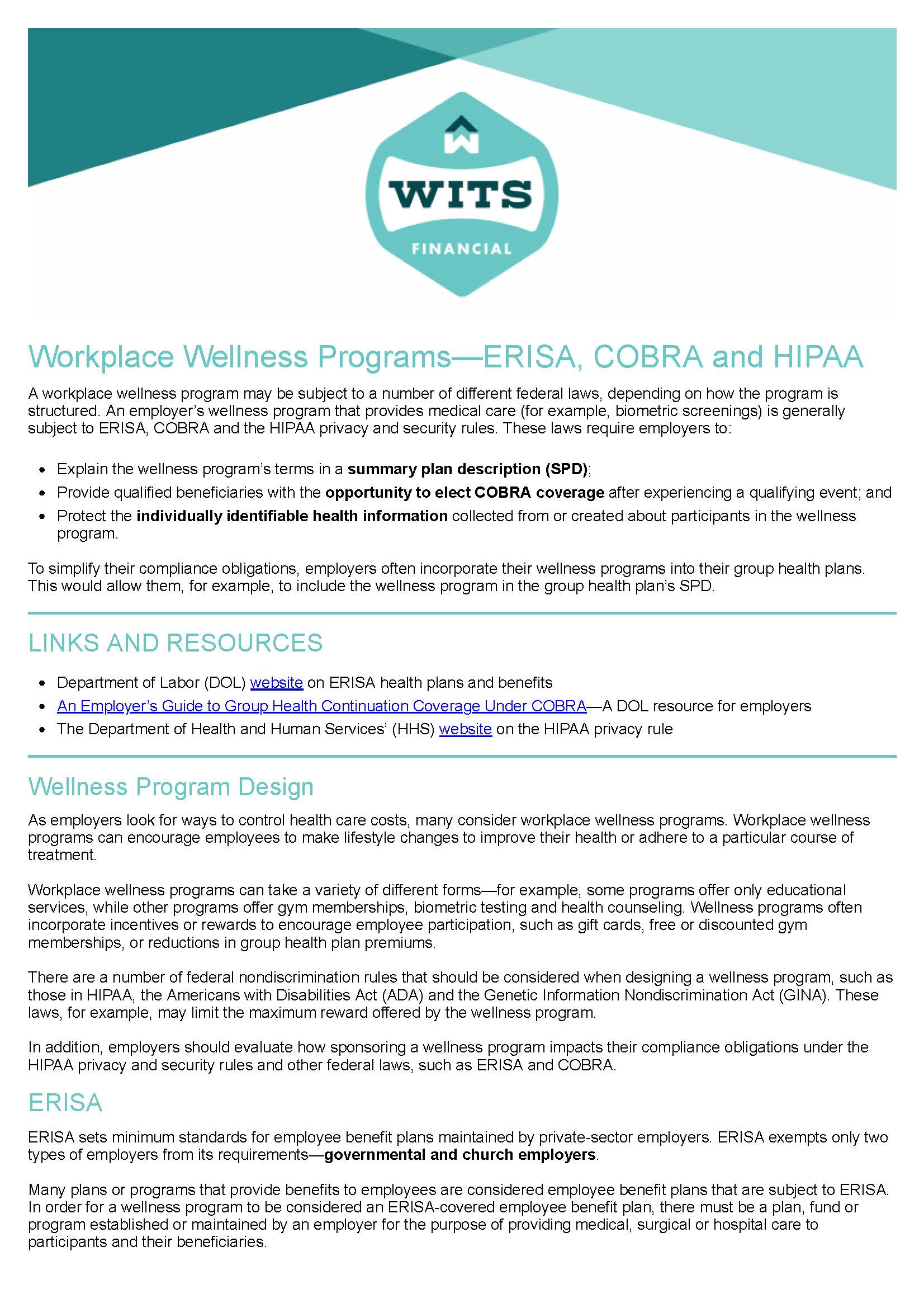 Workplace Wellness Programs – ERISA, COBRA and HIPAA _Page_1